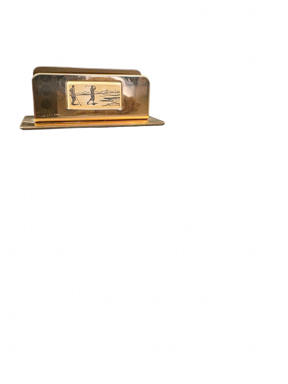 Vintage brass Barlow card holder desk accessory golf felt bottom